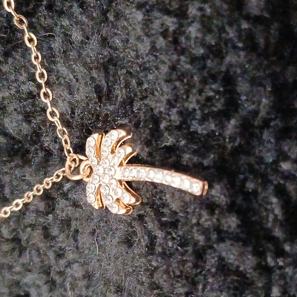 Dainty Palm Tree Necklace Diamond Crystal Tropical Fashion - Picture 2 of 5